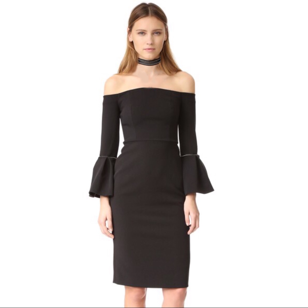 Alexis Black Amelie Dress Bell Sleeve Off Shoulder